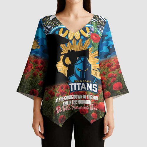 Personalised Titans Rugby ANZAC Day Kimono Sleeve Blouse Last Post Poppy We Will Remember Them