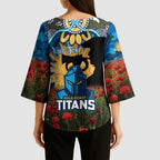 Personalised Titans Rugby ANZAC Day Kimono Sleeve Blouse Last Post Poppy We Will Remember Them