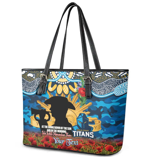 Personalised Titans Rugby ANZAC Day Leather Tote Bag Last Post Poppy We Will Remember Them