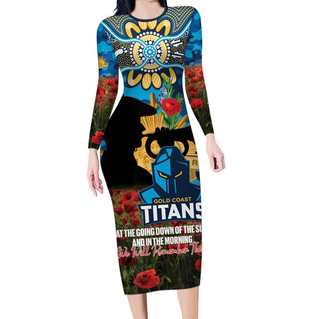 Personalised Titans Rugby ANZAC Day Long Sleeve Bodycon Dress Last Post Poppy We Will Remember Them