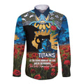 Personalised Titans Rugby ANZAC Day Long Sleeve Button Shirt Last Post Poppy We Will Remember Them