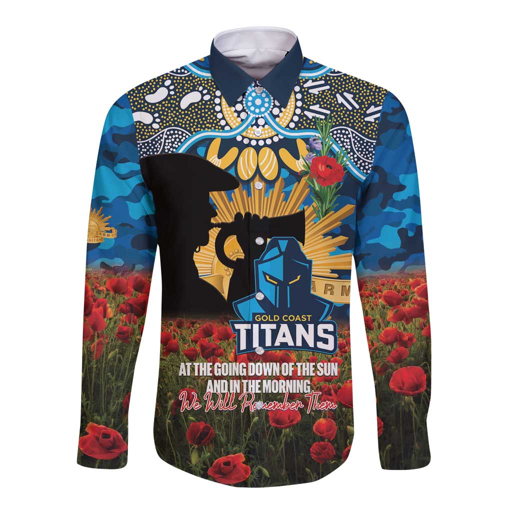 Personalised Titans Rugby ANZAC Day Long Sleeve Button Shirt Last Post Poppy We Will Remember Them