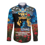 Personalised Titans Rugby ANZAC Day Long Sleeve Button Shirt Last Post Poppy We Will Remember Them