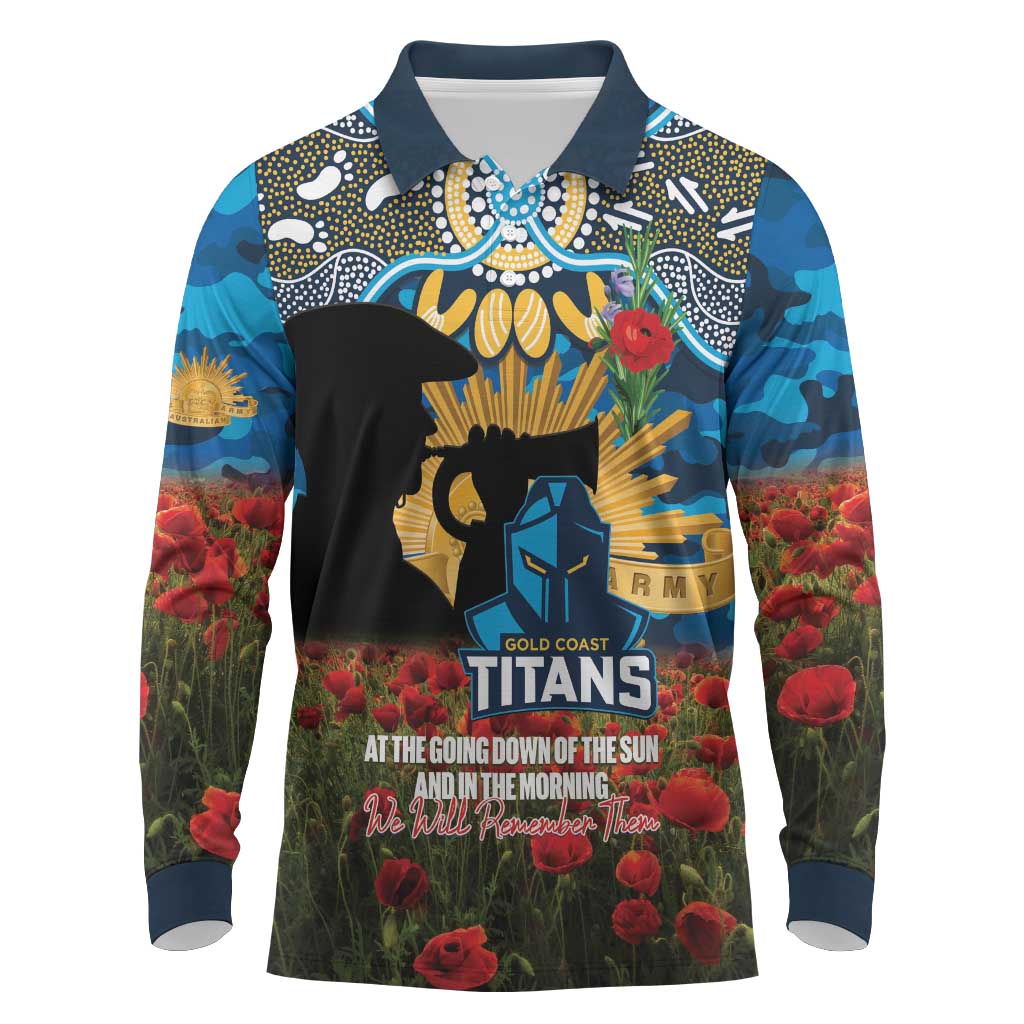 Personalised Titans Rugby ANZAC Day Long Sleeve Polo Shirt Last Post Poppy We Will Remember Them