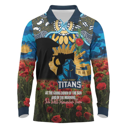 Personalised Titans Rugby ANZAC Day Long Sleeve Polo Shirt Last Post Poppy We Will Remember Them