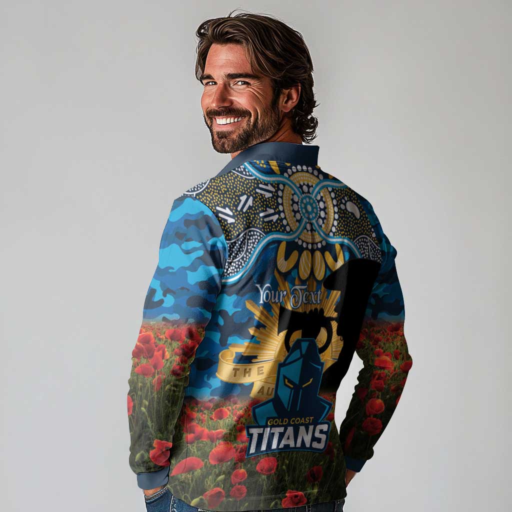 Personalised Titans Rugby ANZAC Day Long Sleeve Polo Shirt Last Post Poppy We Will Remember Them