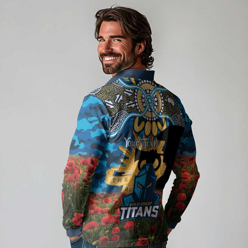 Personalised Titans Rugby ANZAC Day Long Sleeve Polo Shirt Last Post Poppy We Will Remember Them