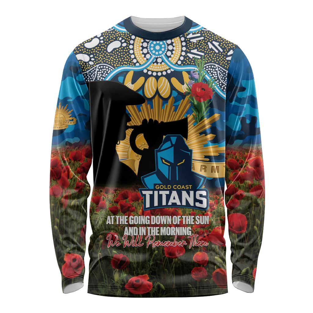 Personalised Titans Rugby ANZAC Day Long Sleeve Shirt Last Post Poppy We Will Remember Them
