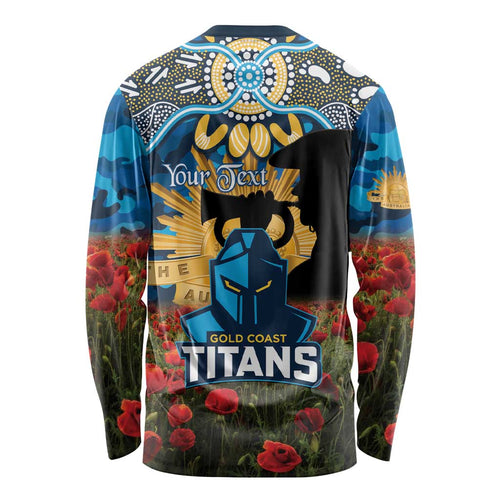 Personalised Titans Rugby ANZAC Day Long Sleeve Shirt Last Post Poppy We Will Remember Them