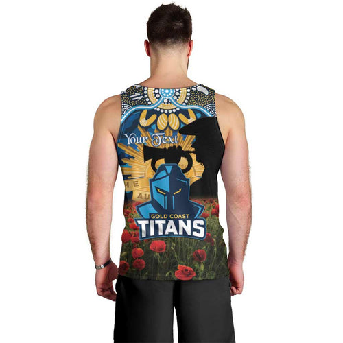 Personalised Titans Rugby ANZAC Day Men Tank Top Last Post Poppy We Will Remember Them