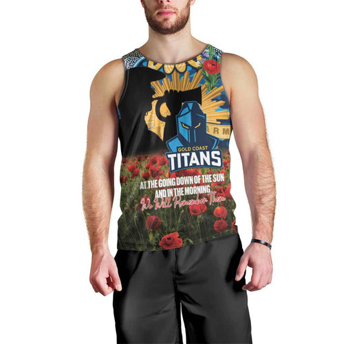Personalised Titans Rugby ANZAC Day Men Tank Top Last Post Poppy We Will Remember Them