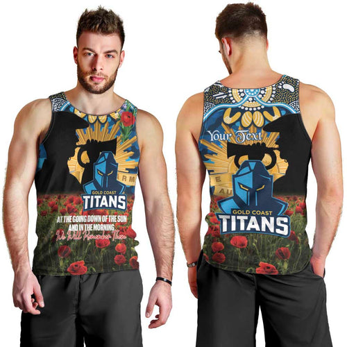 Personalised Titans Rugby ANZAC Day Men Tank Top Last Post Poppy We Will Remember Them