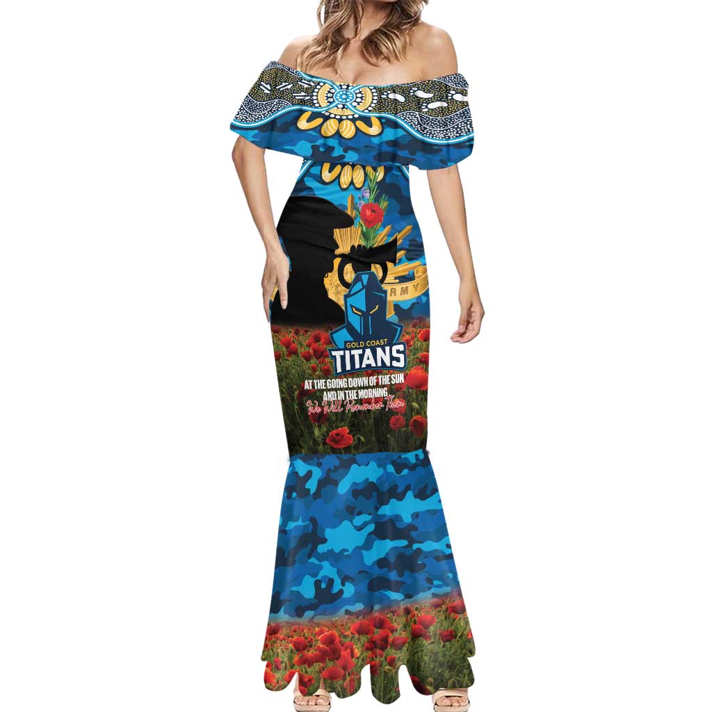 Personalised Titans Rugby ANZAC Day Mermaid Dress Last Post Poppy We Will Remember Them