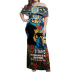 Personalised Titans Rugby ANZAC Day Off Shoulder Maxi Dress Last Post Poppy We Will Remember Them