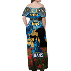 Personalised Titans Rugby ANZAC Day Off Shoulder Maxi Dress Last Post Poppy We Will Remember Them