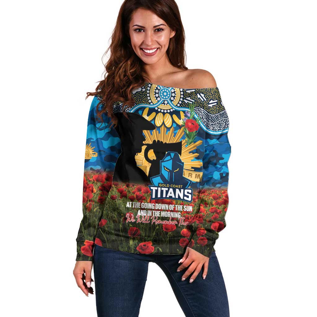Personalised Titans Rugby ANZAC Day Off Shoulder Sweater Last Post Poppy We Will Remember Them