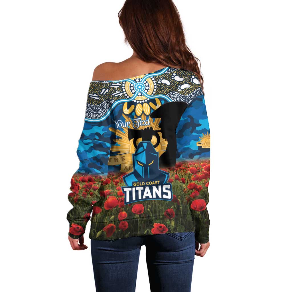 Personalised Titans Rugby ANZAC Day Off Shoulder Sweater Last Post Poppy We Will Remember Them