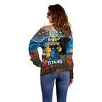 Personalised Titans Rugby ANZAC Day Off Shoulder Sweater Last Post Poppy We Will Remember Them