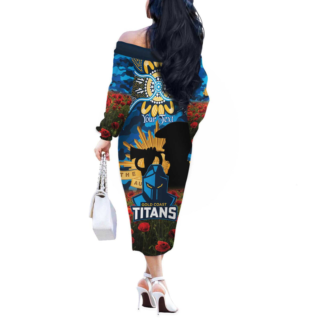 Personalised Titans Rugby ANZAC Day Off The Shoulder Long Sleeve Dress Last Post Poppy We Will Remember Them