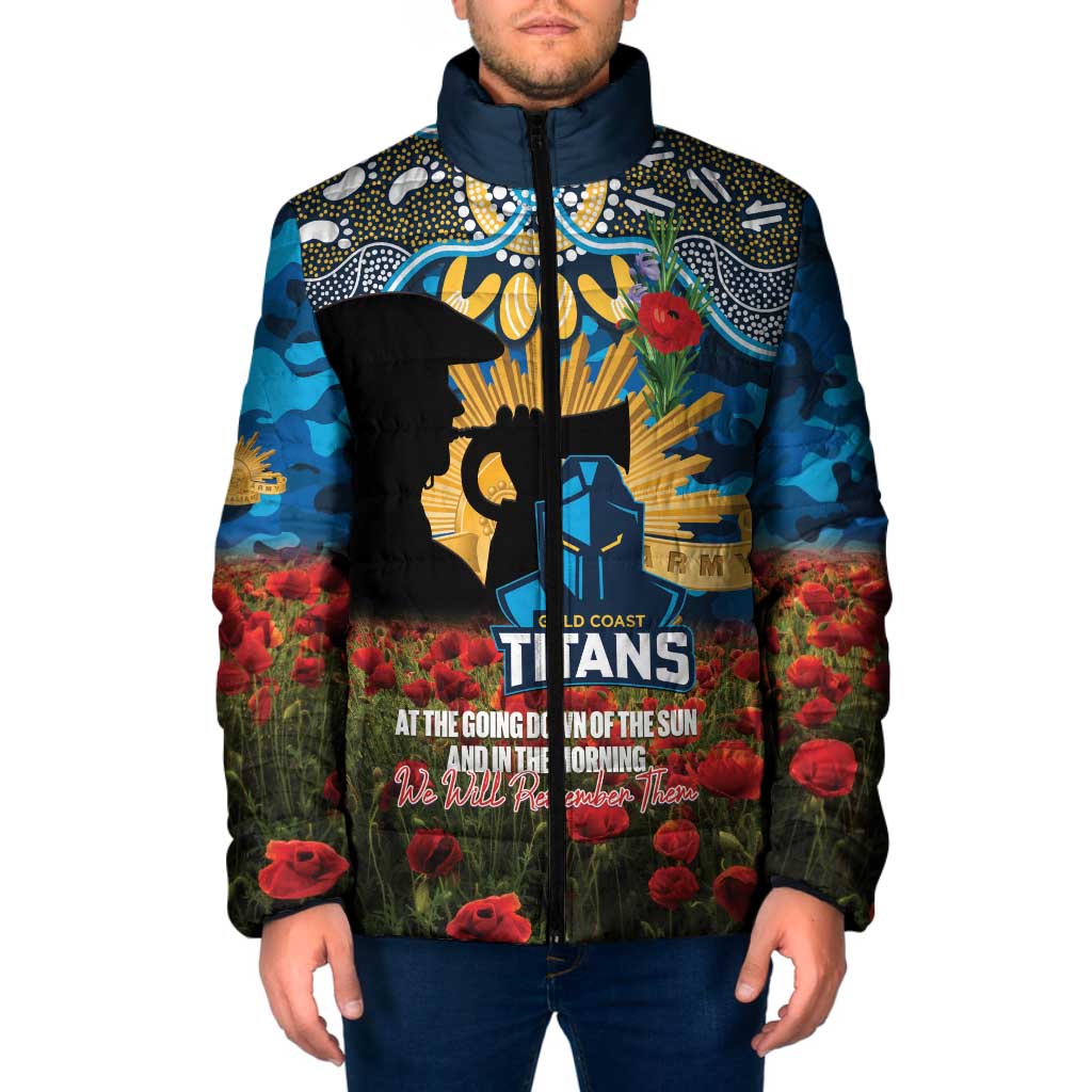 Personalised Titans Rugby ANZAC Day Padded Jacket Last Post Poppy We Will Remember Them