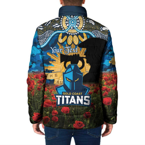 Personalised Titans Rugby ANZAC Day Padded Jacket Last Post Poppy We Will Remember Them