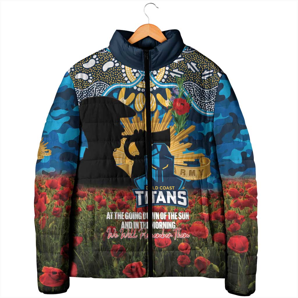 Personalised Titans Rugby ANZAC Day Padded Jacket Last Post Poppy We Will Remember Them