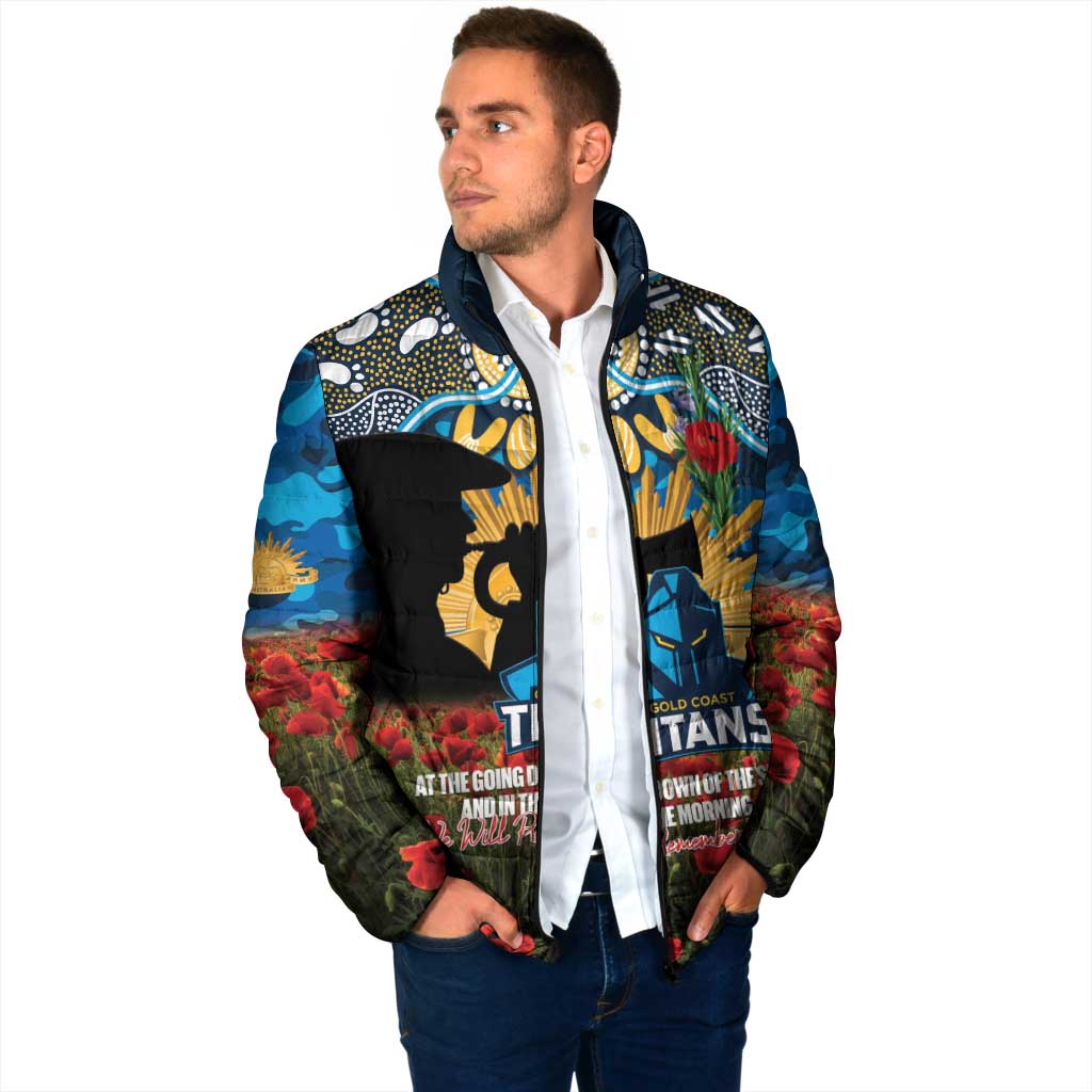 Personalised Titans Rugby ANZAC Day Padded Jacket Last Post Poppy We Will Remember Them