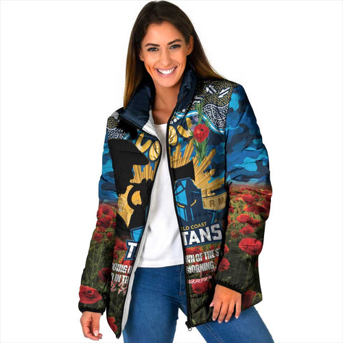 Personalised Titans Rugby ANZAC Day Padded Jacket Last Post Poppy We Will Remember Them