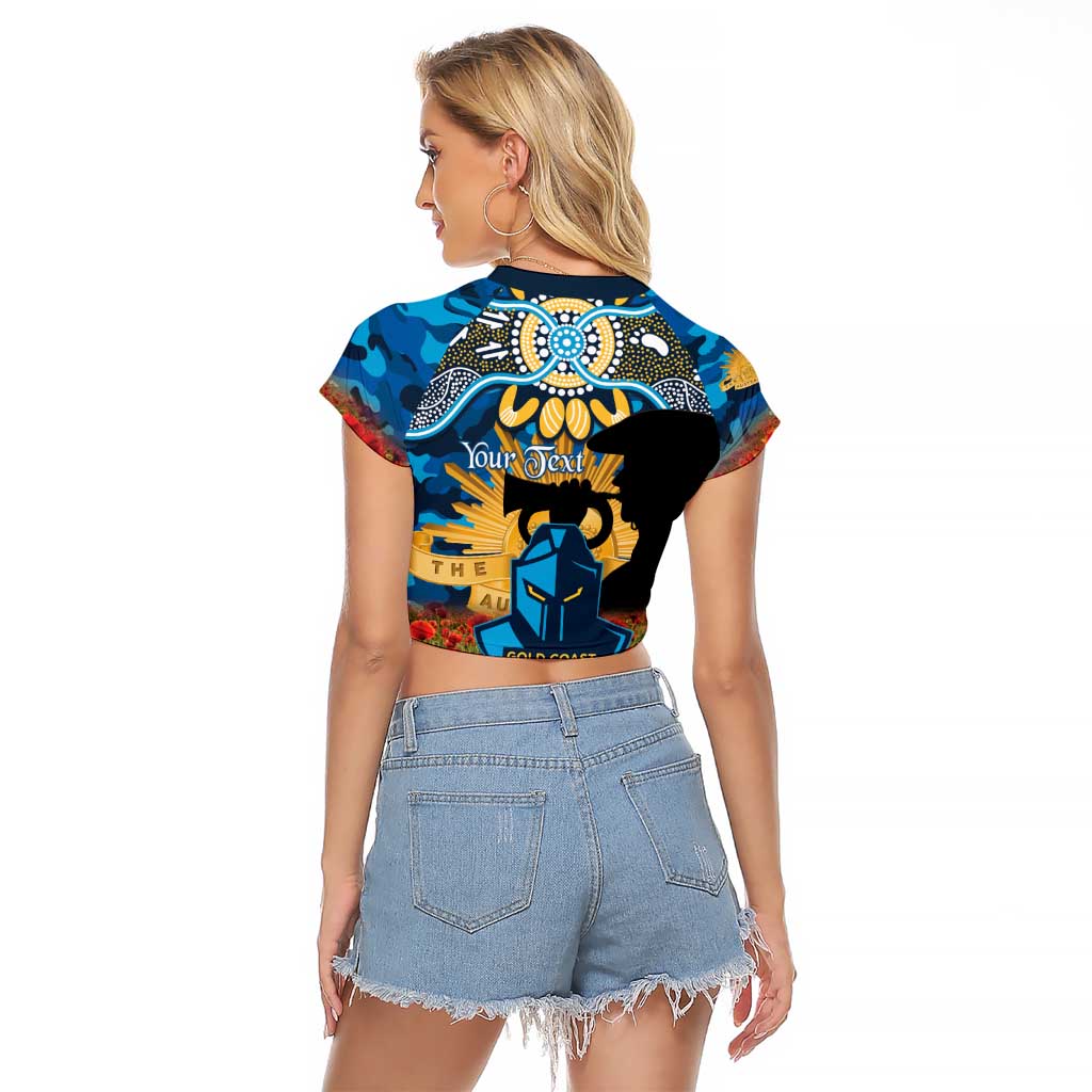 Personalised Titans Rugby ANZAC Day Raglan Cropped T Shirt Last Post Poppy We Will Remember Them