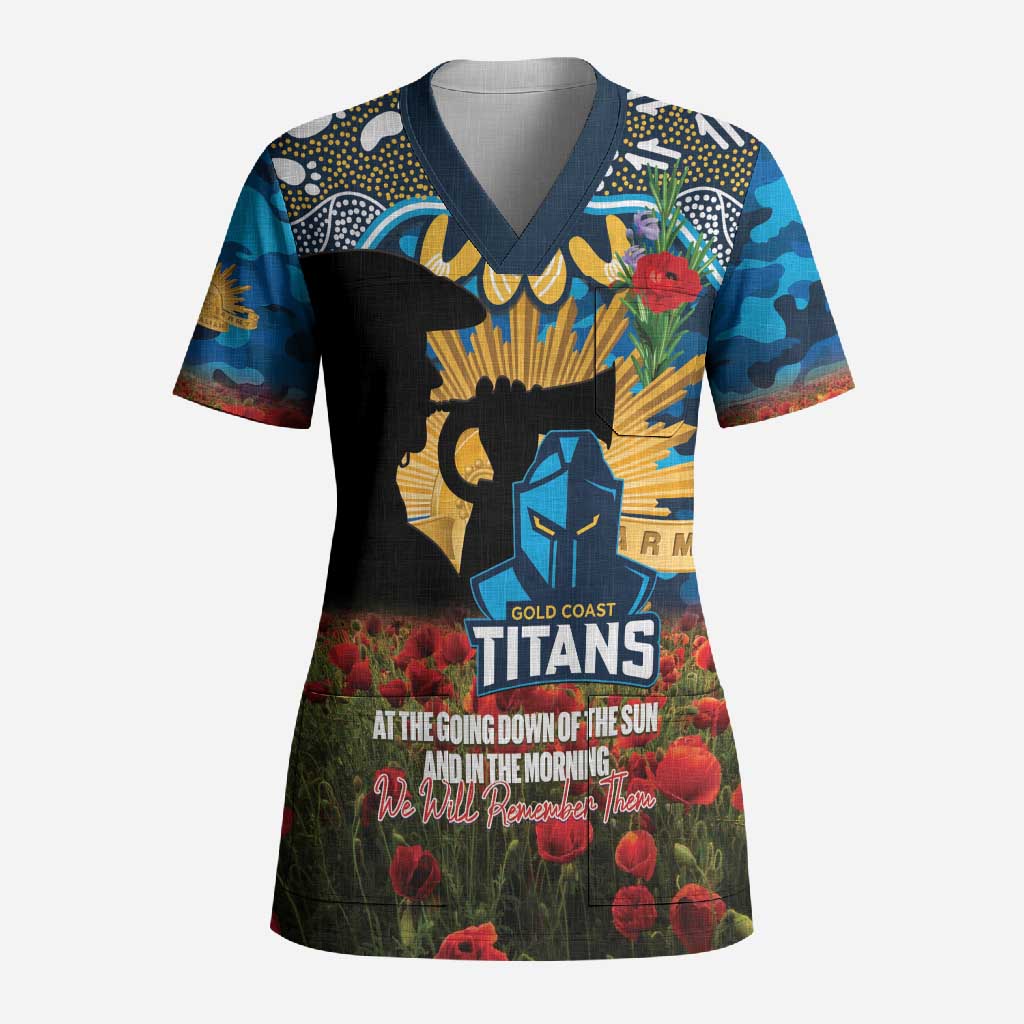 Personalised Titans Rugby ANZAC Day Scrub Top Last Post Poppy We Will Remember Them