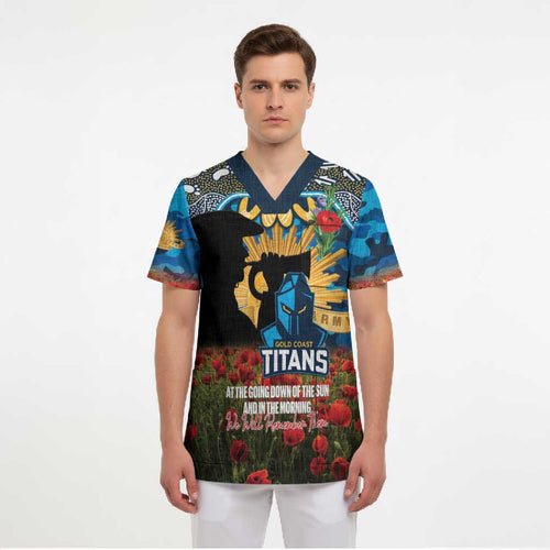 Personalised Titans Rugby ANZAC Day Scrub Top Last Post Poppy We Will Remember Them