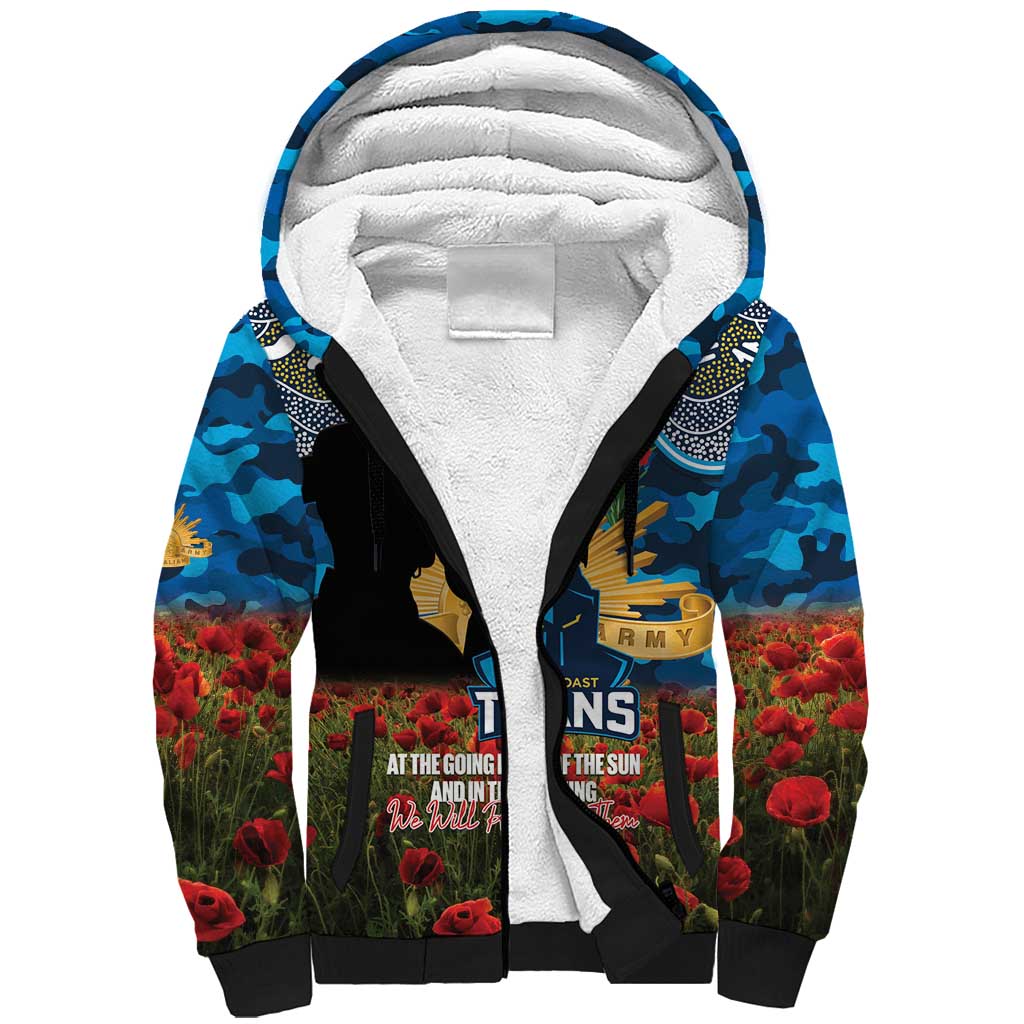 Personalised Titans Rugby ANZAC Day Sherpa Hoodie Last Post Poppy We Will Remember Them