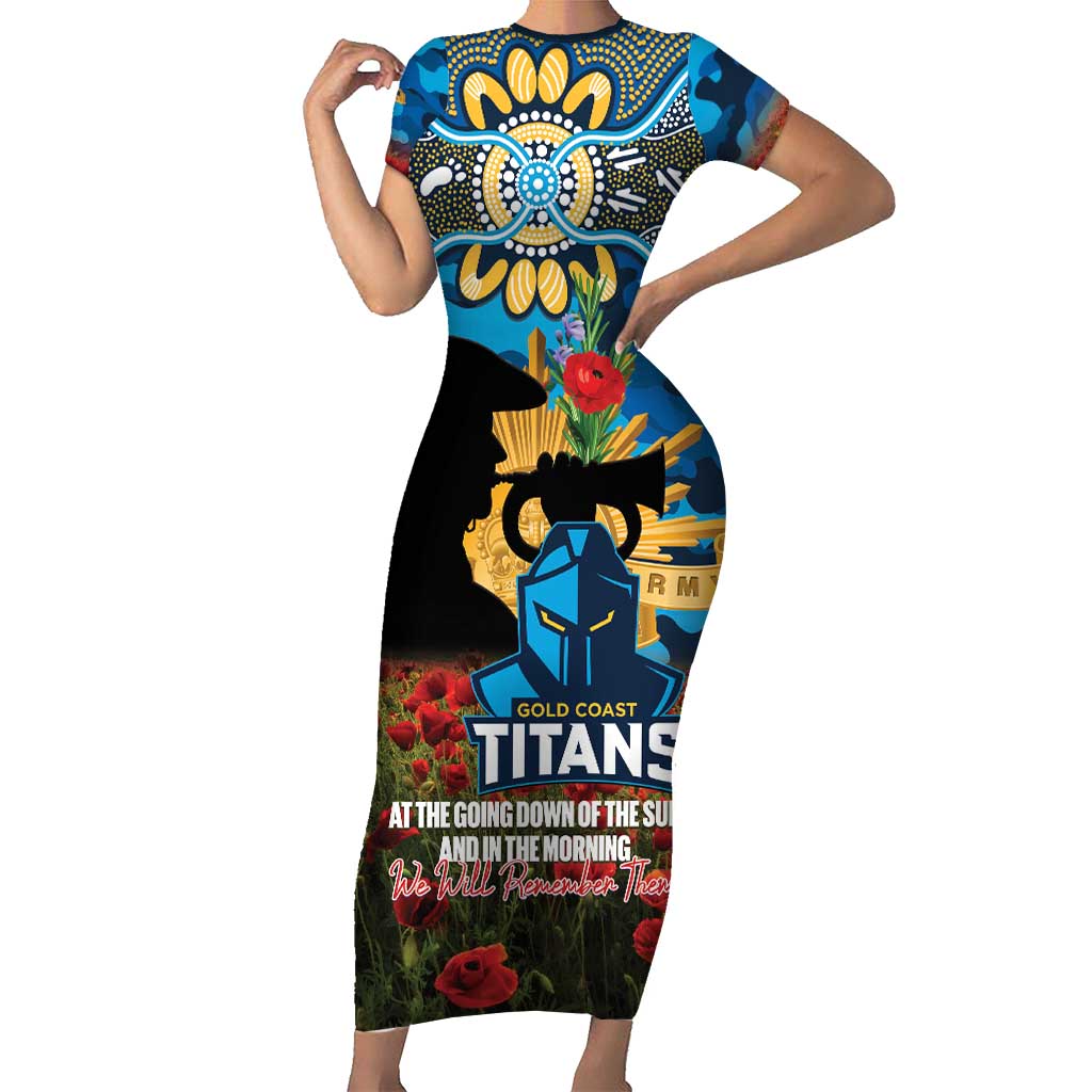 Personalised Titans Rugby ANZAC Day Short Sleeve Bodycon Dress Last Post Poppy We Will Remember Them