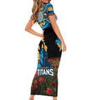 Personalised Titans Rugby ANZAC Day Short Sleeve Bodycon Dress Last Post Poppy We Will Remember Them