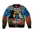 Personalised Titans Rugby ANZAC Day Sleeve Zip Bomber Jacket Last Post Poppy We Will Remember Them