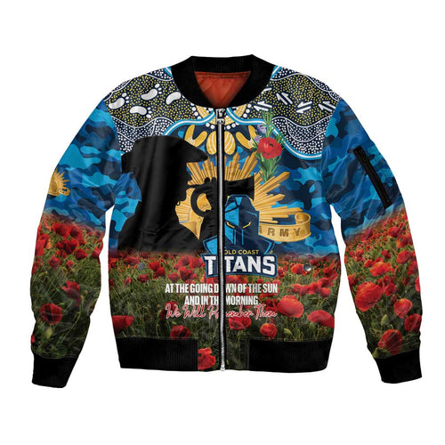 Personalised Titans Rugby ANZAC Day Sleeve Zip Bomber Jacket Last Post Poppy We Will Remember Them