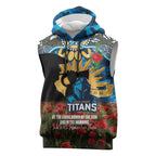 Personalised Titans Rugby ANZAC Day Sleeveless Hoodie Last Post Poppy We Will Remember Them