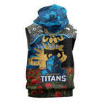 Personalised Titans Rugby ANZAC Day Sleeveless Hoodie Last Post Poppy We Will Remember Them