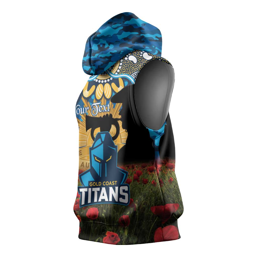 Personalised Titans Rugby ANZAC Day Sleeveless Hoodie Last Post Poppy We Will Remember Them
