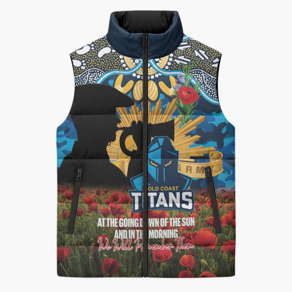 Personalised Titans Rugby ANZAC Day Sleeveless Puffer Jacket Last Post Poppy We Will Remember Them