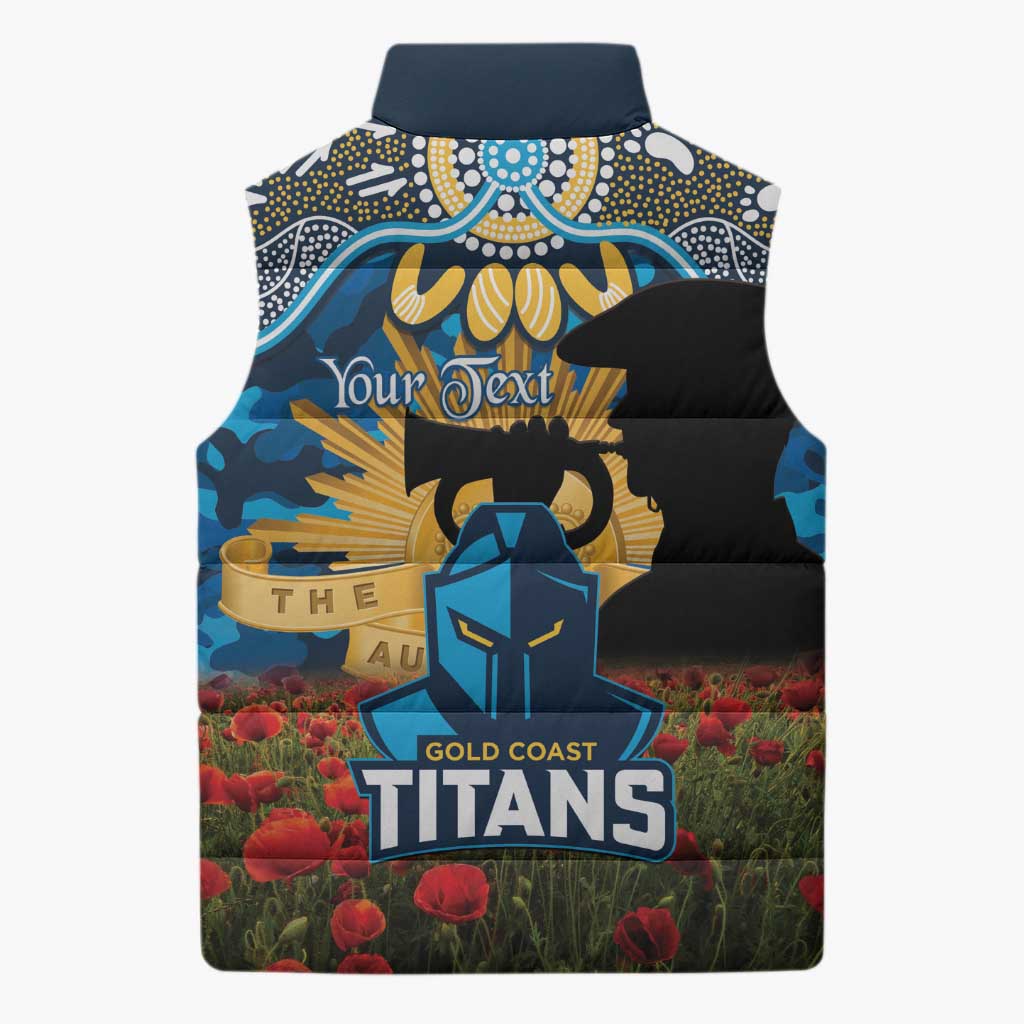 Personalised Titans Rugby ANZAC Day Sleeveless Puffer Jacket Last Post Poppy We Will Remember Them