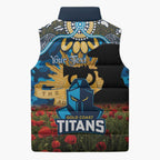 Personalised Titans Rugby ANZAC Day Sleeveless Puffer Jacket Last Post Poppy We Will Remember Them