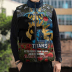 Personalised Titans Rugby ANZAC Day Sleeveless Puffer Jacket Last Post Poppy We Will Remember Them