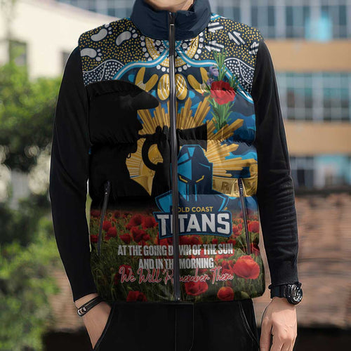 Personalised Titans Rugby ANZAC Day Sleeveless Puffer Jacket Last Post Poppy We Will Remember Them