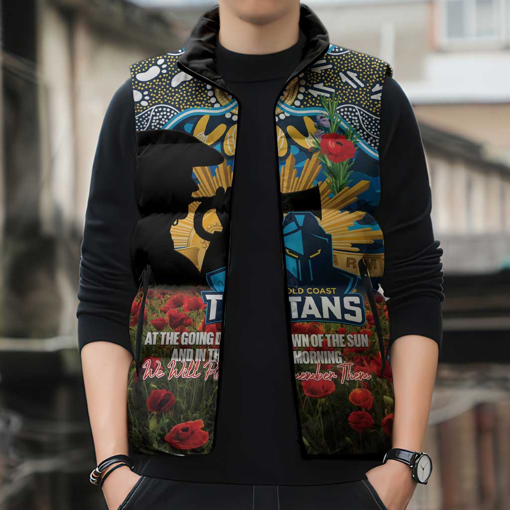 Personalised Titans Rugby ANZAC Day Sleeveless Puffer Jacket Last Post Poppy We Will Remember Them