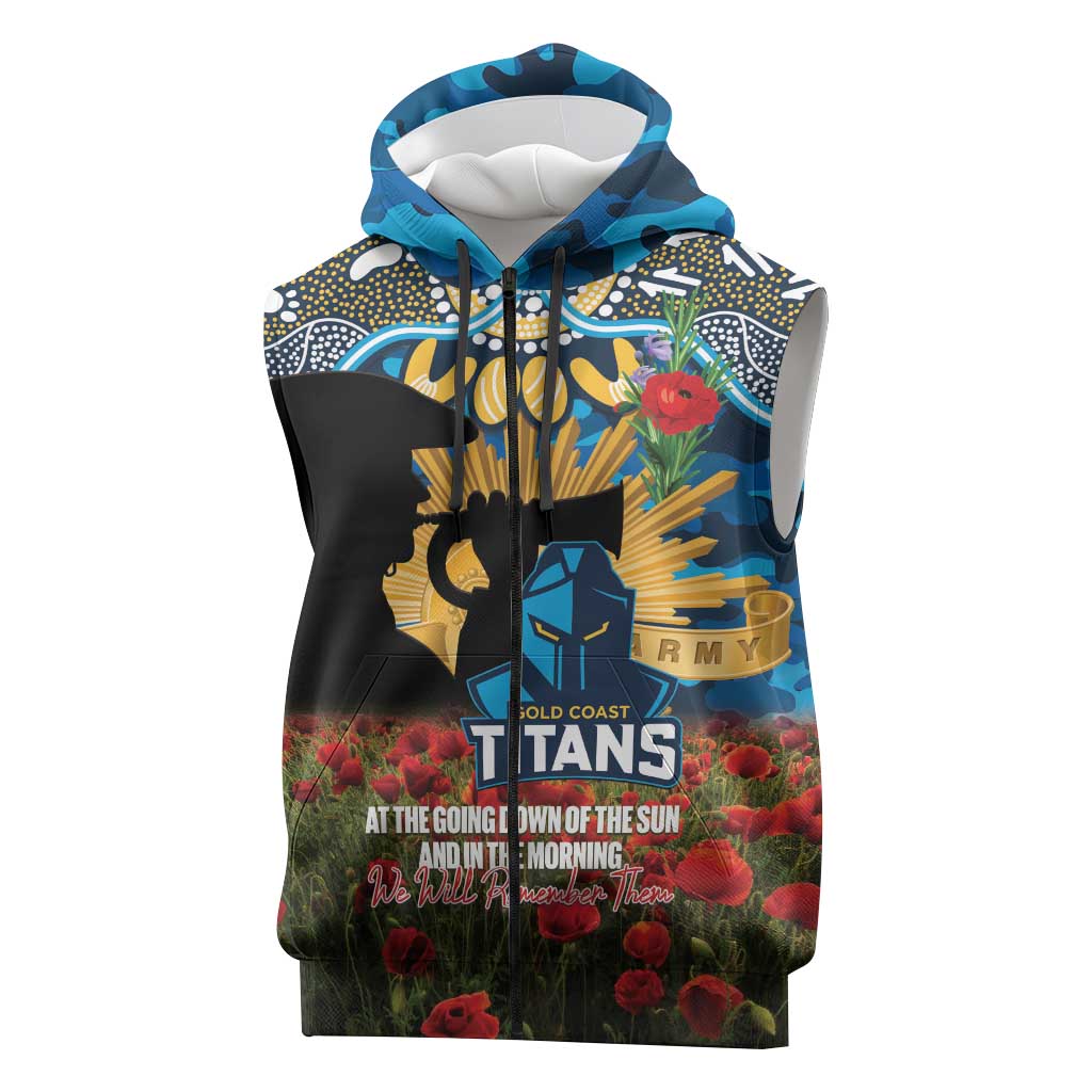Personalised Titans Rugby ANZAC Day Sleeveless Zip Hoodie Last Post Poppy We Will Remember Them