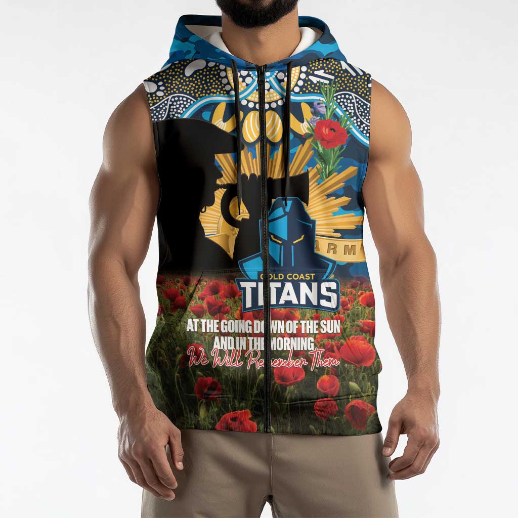 Personalised Titans Rugby ANZAC Day Sleeveless Zip Hoodie Last Post Poppy We Will Remember Them