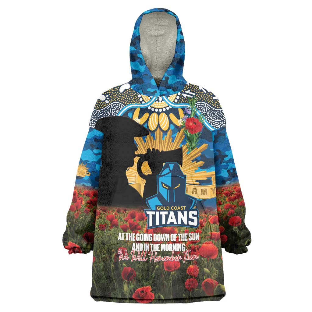 Personalised Titans Rugby ANZAC Day Wearable Blanket Hoodie Last Post Poppy We Will Remember Them