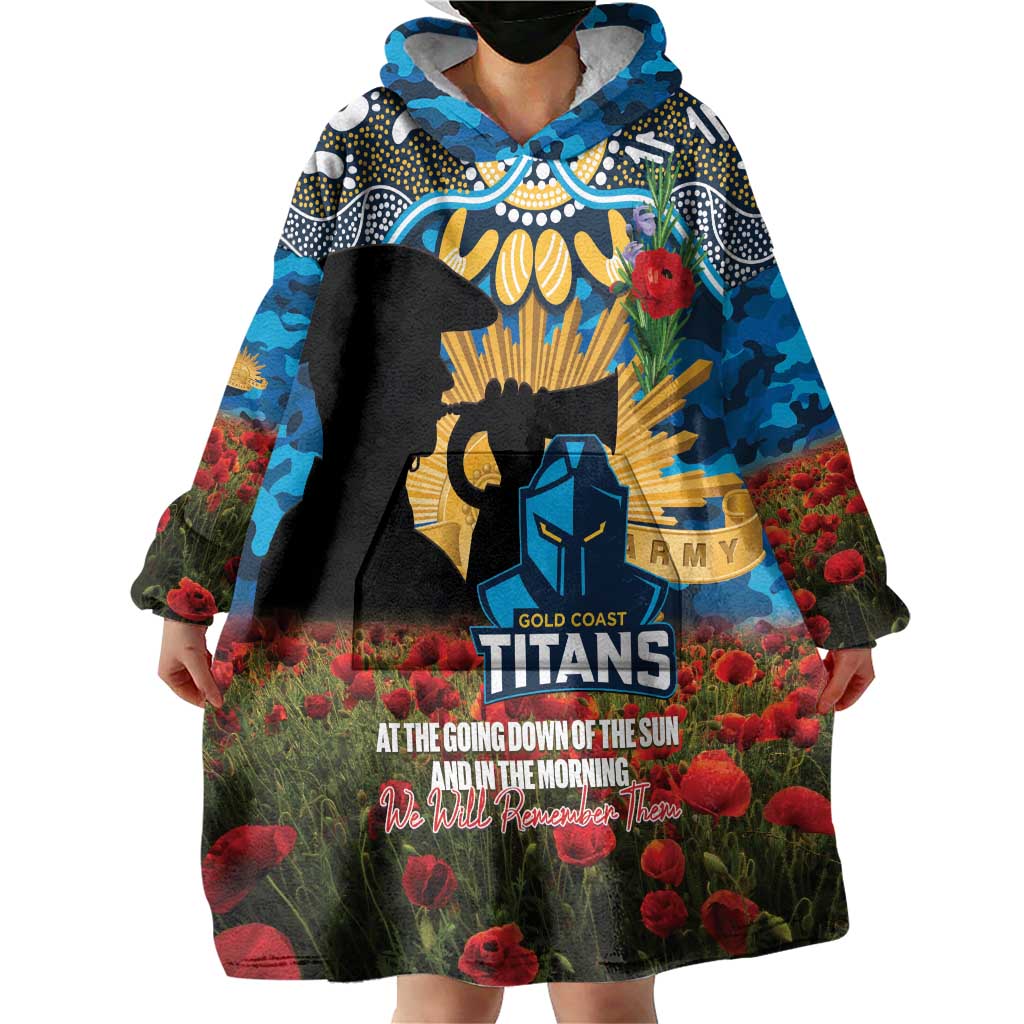 Personalised Titans Rugby ANZAC Day Wearable Blanket Hoodie Last Post Poppy We Will Remember Them