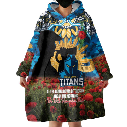Personalised Titans Rugby ANZAC Day Wearable Blanket Hoodie Last Post Poppy We Will Remember Them